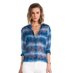 Equipment Sneak Print Silk Semi Sher Blouse Size Large EUC
